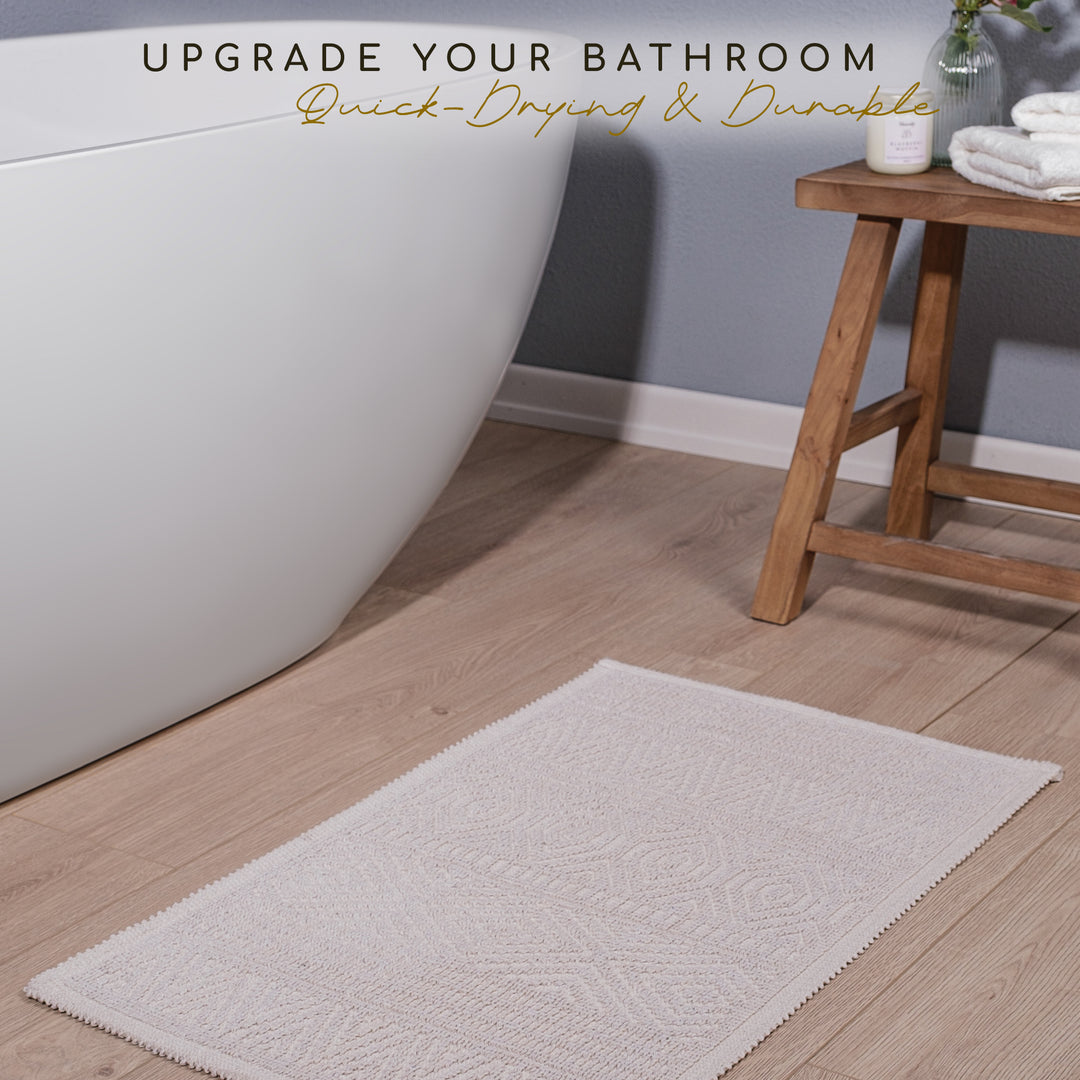 Bodrum Ultra Soft Turkish Cotton Bath Mat | 17"x23"| Ecru | Quick Dry, Machine Washable | Luxury Bathroom Decor
