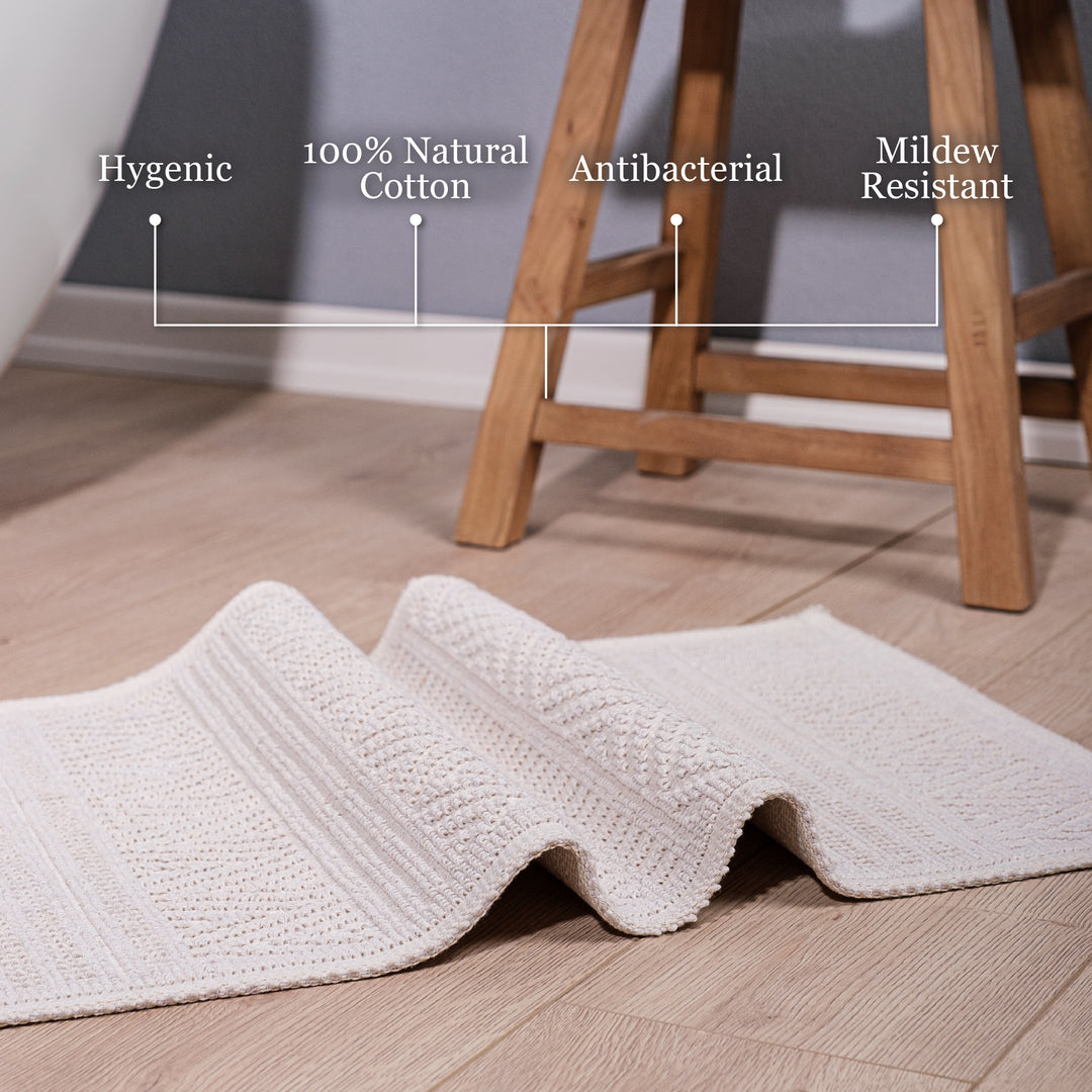 Bodrum Ultra Soft Turkish Cotton Bath Mat | 17"x23"| Ecru | Quick Dry, Machine Washable | Luxury Bathroom Decor