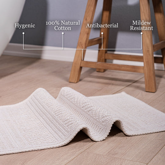 Bodrum Ultra Soft Turkish Cotton Bath Mat | 17"x23"| Ecru | Quick Dry, Machine Washable | Luxury Bathroom Decor