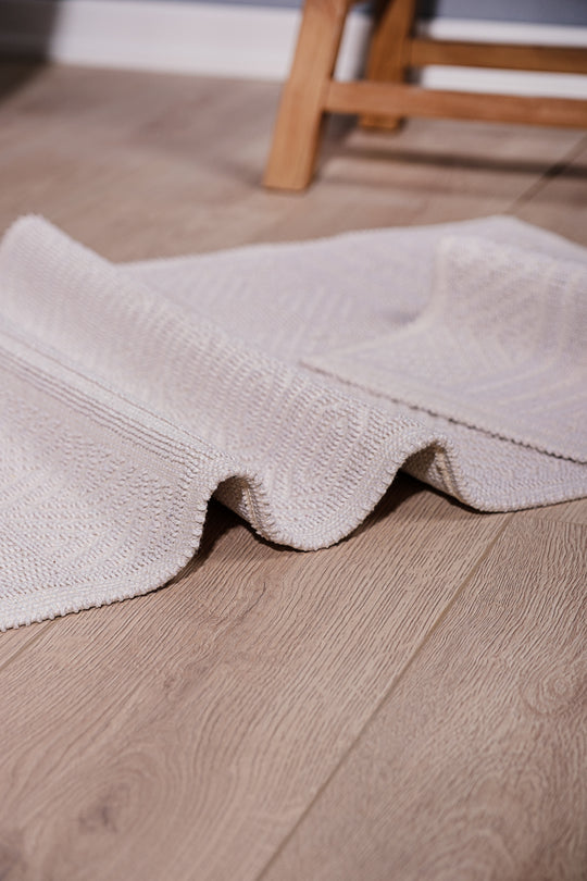 Bodrum Ultra Soft Turkish Cotton Bath Mat & Rug Set | 20"x32"+17"x23"  | Ecru | Quick Dry, Machine Washable | Luxury Bathroom Decor