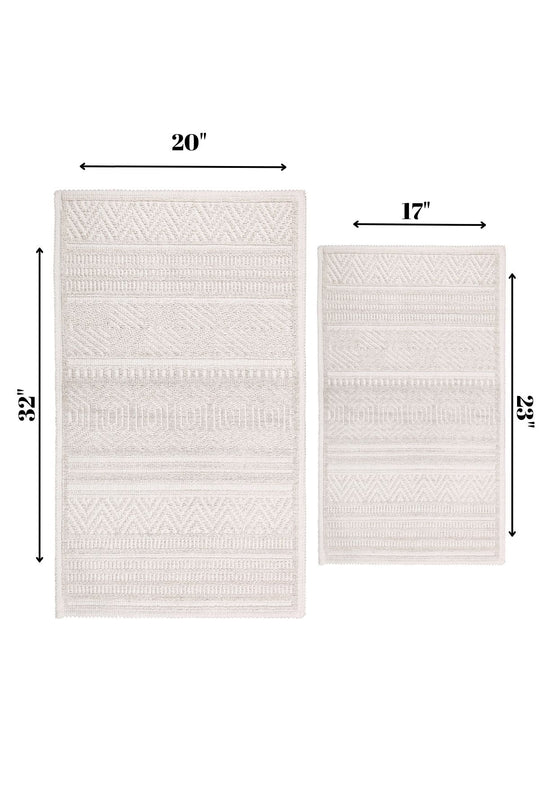 Bodrum Ultra Soft Turkish Cotton Bath Mat & Rug Set | 20"x32"+17"x23"  | Ecru | Quick Dry, Machine Washable | Luxury Bathroom Decor