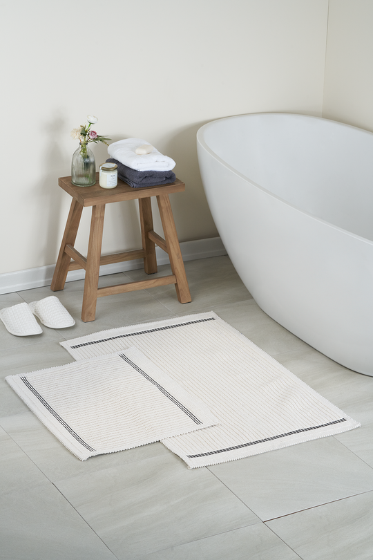 Nice Ultra Soft Turkish Cotton Bath Mat & Rug Set | 24" x 40" + 20" + 24" | Ecru | Quick Dry, Machine Washable | Luxury Bathroom Decor