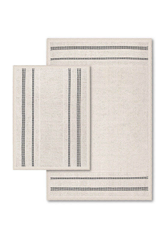Porto Ultra Soft Turkish Cotton Bath Mat & Rug Set | 24" x 40" + 20" + 24" | Ecru | Quick Dry, Machine Washable | Luxury Bathroom Decor