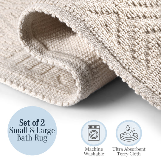 Amalfi Ultra Soft Turkish Cotton Bath Mat & Rug Set | 20"x32"+17"x23" | Quick Dry, Machine Washable | Luxury Bathroom Decor