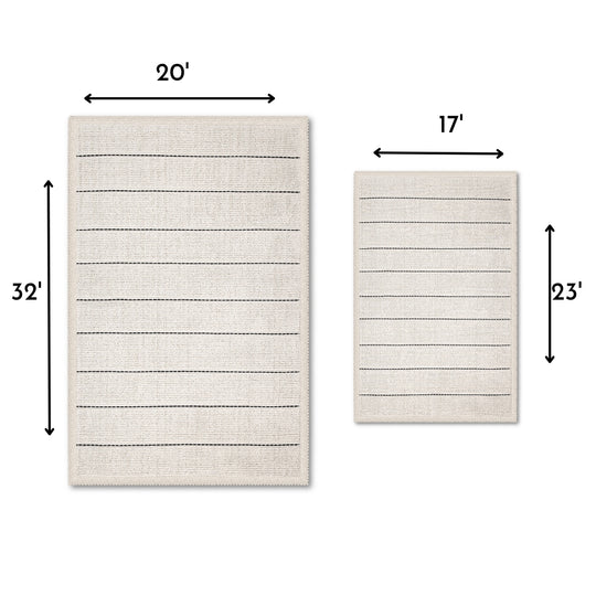 Basic Ultra Soft Turkish Cotton Bath Mat & Rug Set | 20"x32"+17"x23" | Ecru | Quick Dry, Machine Washable | Luxury Bathroom Decor