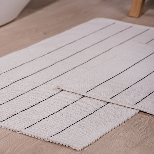Basic Ultra Soft Turkish Cotton Bath Mat & Rug Set | 20"x32"+17"x23" | Ecru | Quick Dry, Machine Washable | Luxury Bathroom Decor