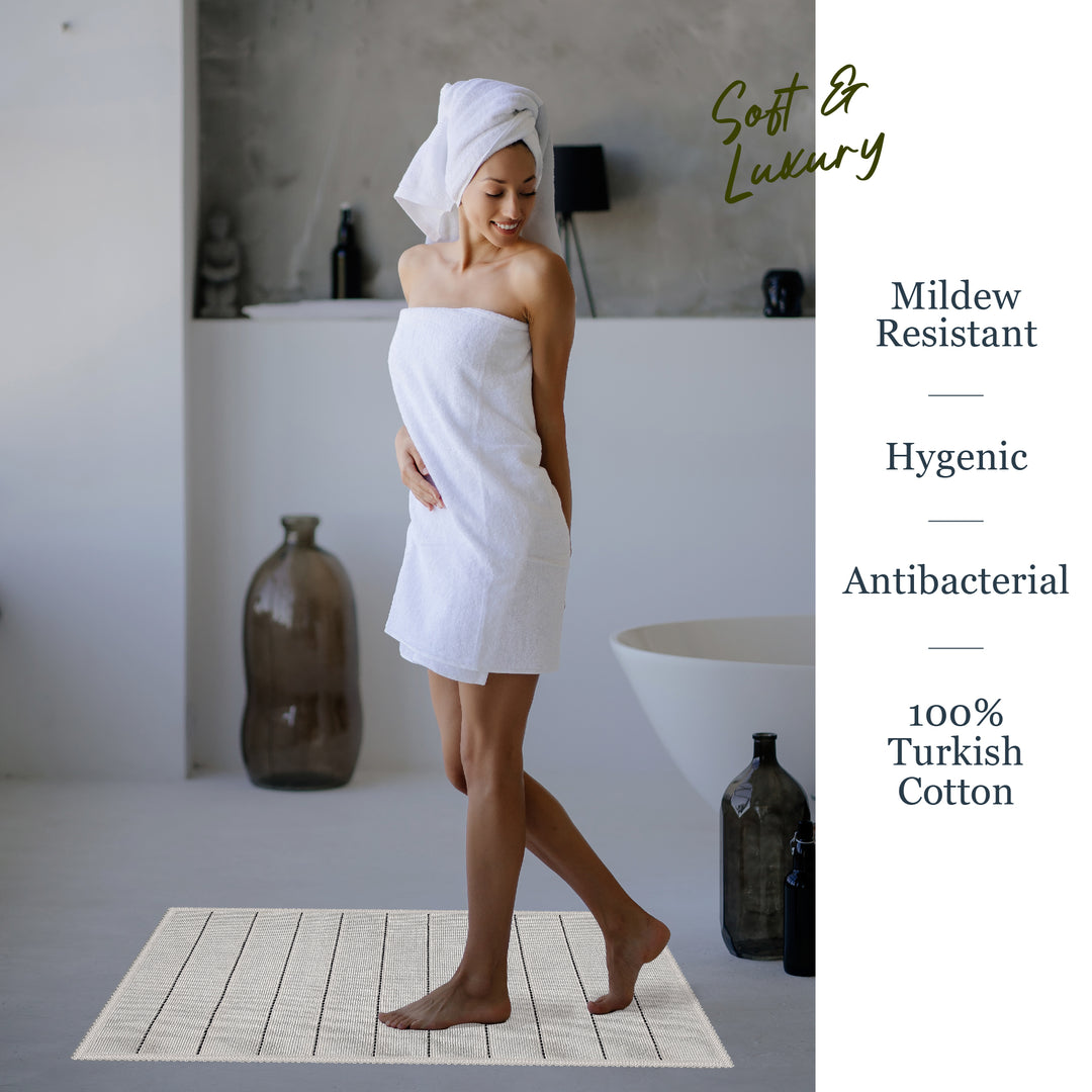 Basic Ultra Soft Turkish Cotton Bath Mat | 17"x23" | Ecru | Quick Dry, Machine Washable | Luxury Bathroom Decor