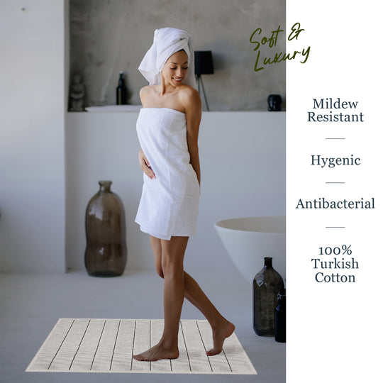 Basic Ultra Soft Turkish Cotton Bath Mat | 17"x23" | Ecru | Quick Dry, Machine Washable | Luxury Bathroom Decor