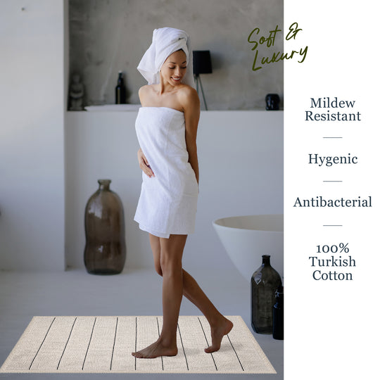 Basic Ultra Soft Turkish Cotton Bath Mat | 20"x32" | Ecru | Quick Dry, Machine Washable | Luxury Bathroom Decor