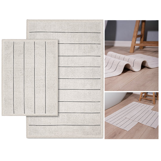 Basic Ultra Soft Turkish Cotton Bath Mat & Rug Set | 20"x32"+17"x23" | Ecru | Quick Dry, Machine Washable | Luxury Bathroom Decor