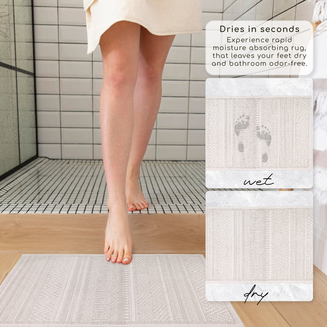 Bodrum Ultra Soft Turkish Cotton Bath Mat | 17"x23"| Ecru | Quick Dry, Machine Washable | Luxury Bathroom Decor