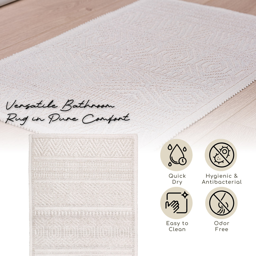 Bodrum Ultra Soft Turkish Cotton Bath Mat | 17"x23"| Ecru | Quick Dry, Machine Washable | Luxury Bathroom Decor