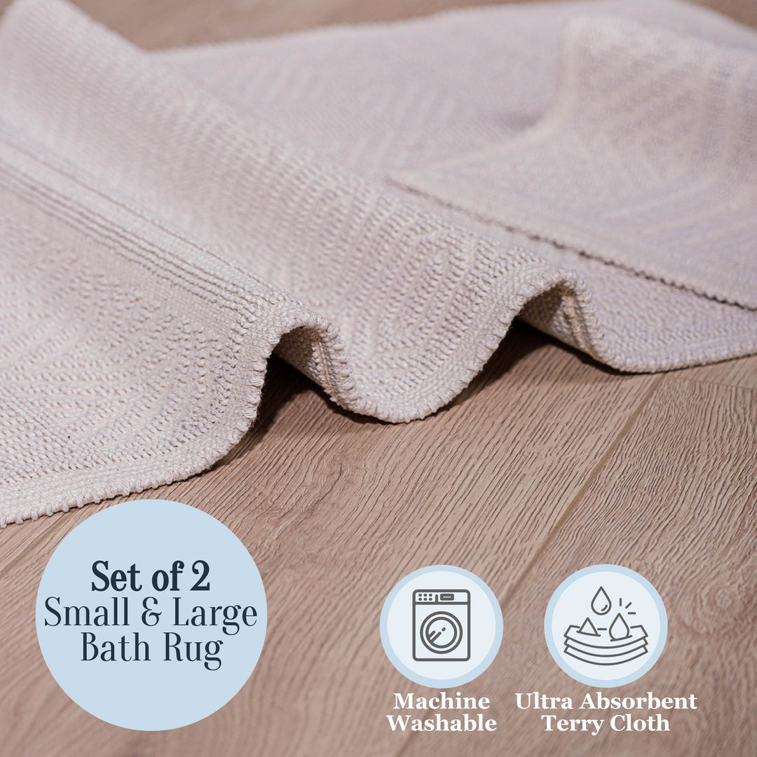Bodrum Ultra Soft Turkish Cotton Bath Mat & Rug Set | 20"x32"+17"x23"  | Ecru | Quick Dry, Machine Washable | Luxury Bathroom Decor