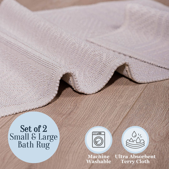 Bodrum Ultra Soft Turkish Cotton Bath Mat & Rug Set | 20"x32"+17"x23"  | Ecru | Quick Dry, Machine Washable | Luxury Bathroom Decor