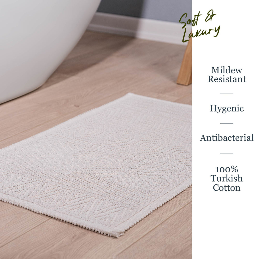 Bodrum Ultra Soft Turkish Cotton Bath Mat & Rug Set | 20"x32"+17"x23"  | Ecru | Quick Dry, Machine Washable | Luxury Bathroom Decor