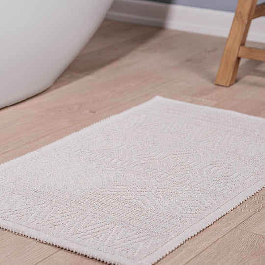Bodrum Ultra Soft Turkish Cotton Bath Mat & Rug Set | 20"x32"+17"x23"  | Ecru | Quick Dry, Machine Washable | Luxury Bathroom Decor
