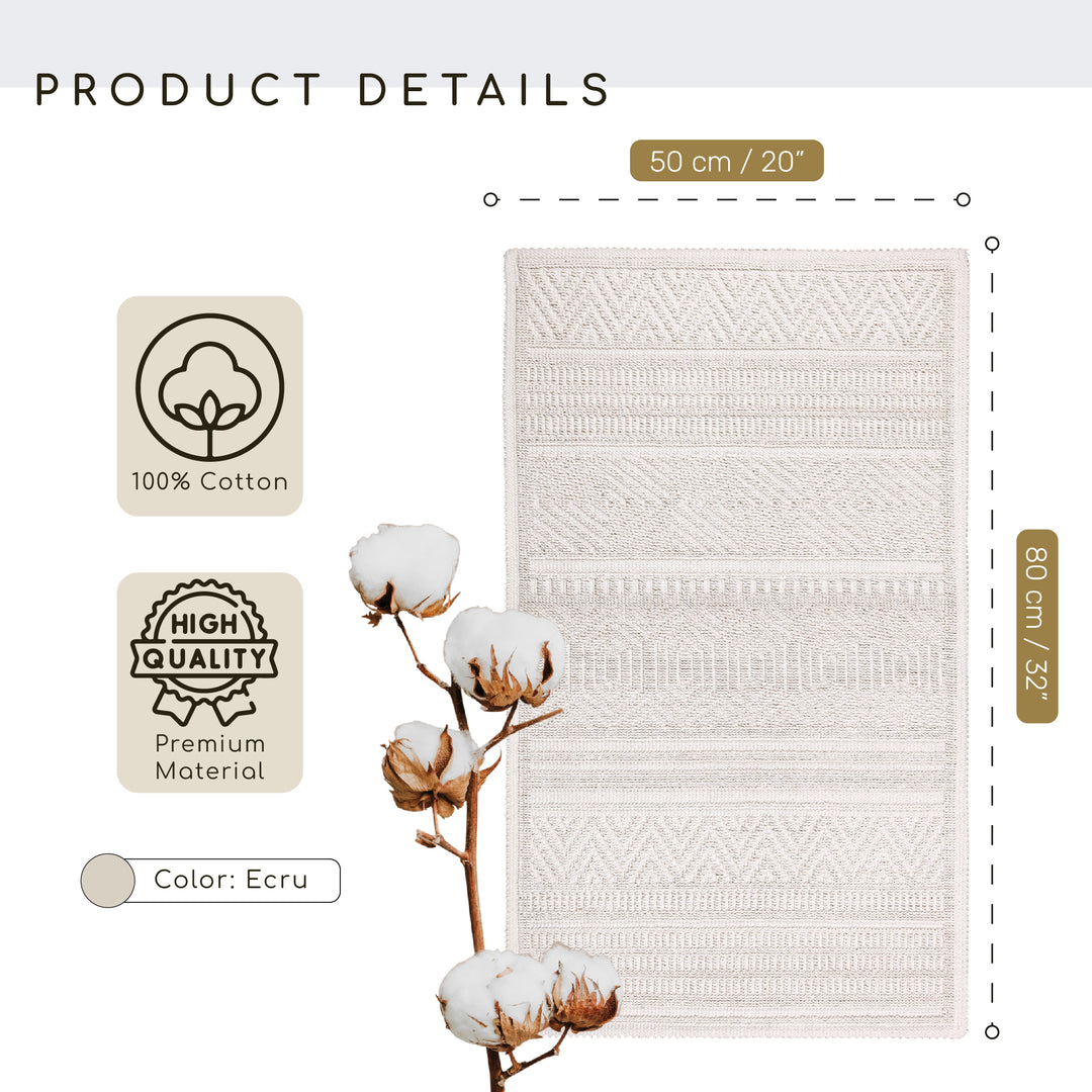 Bodrum Ultra Soft Turkish Cotton Bath Mat | 20"x32" | Ecru | Quick Dry, Machine Washable | Luxury Bathroom Decor