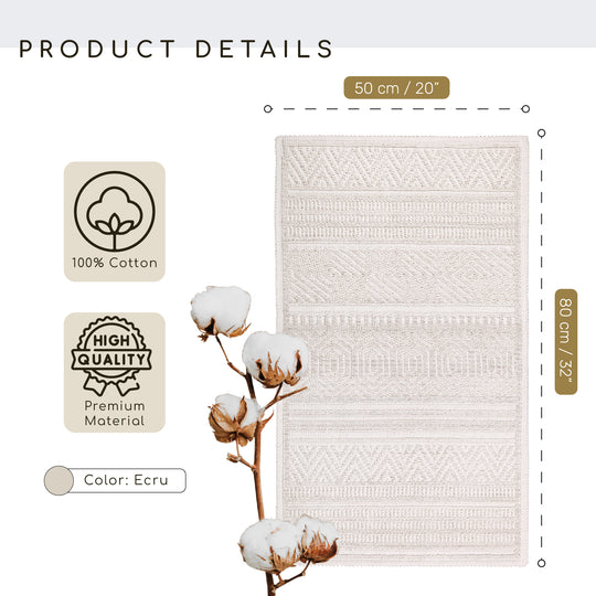 Bodrum Ultra Soft Turkish Cotton Bath Mat | 20"x32" | Ecru | Quick Dry, Machine Washable | Luxury Bathroom Decor