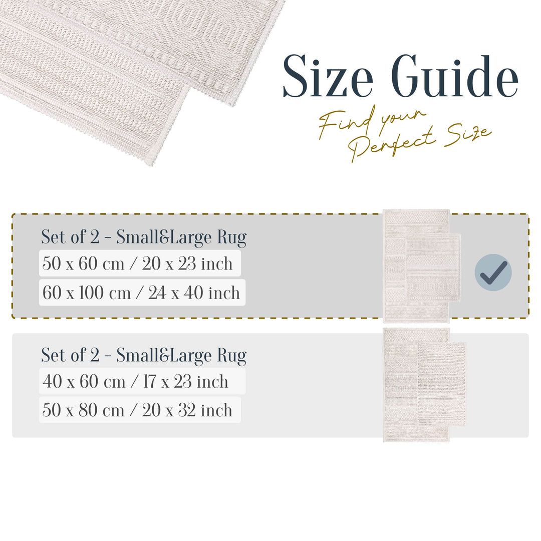 Bodrum Ultra Soft Turkish Cotton Bath Mat & Rug Set | 24" x 40" + 20" + 24" | Ecru | Quick Dry, Machine Washable | Luxury Bathroom Decor
