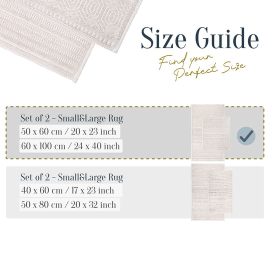 Bodrum Ultra Soft Turkish Cotton Bath Mat & Rug Set | 24" x 40" + 20" + 24" | Ecru | Quick Dry, Machine Washable | Luxury Bathroom Decor
