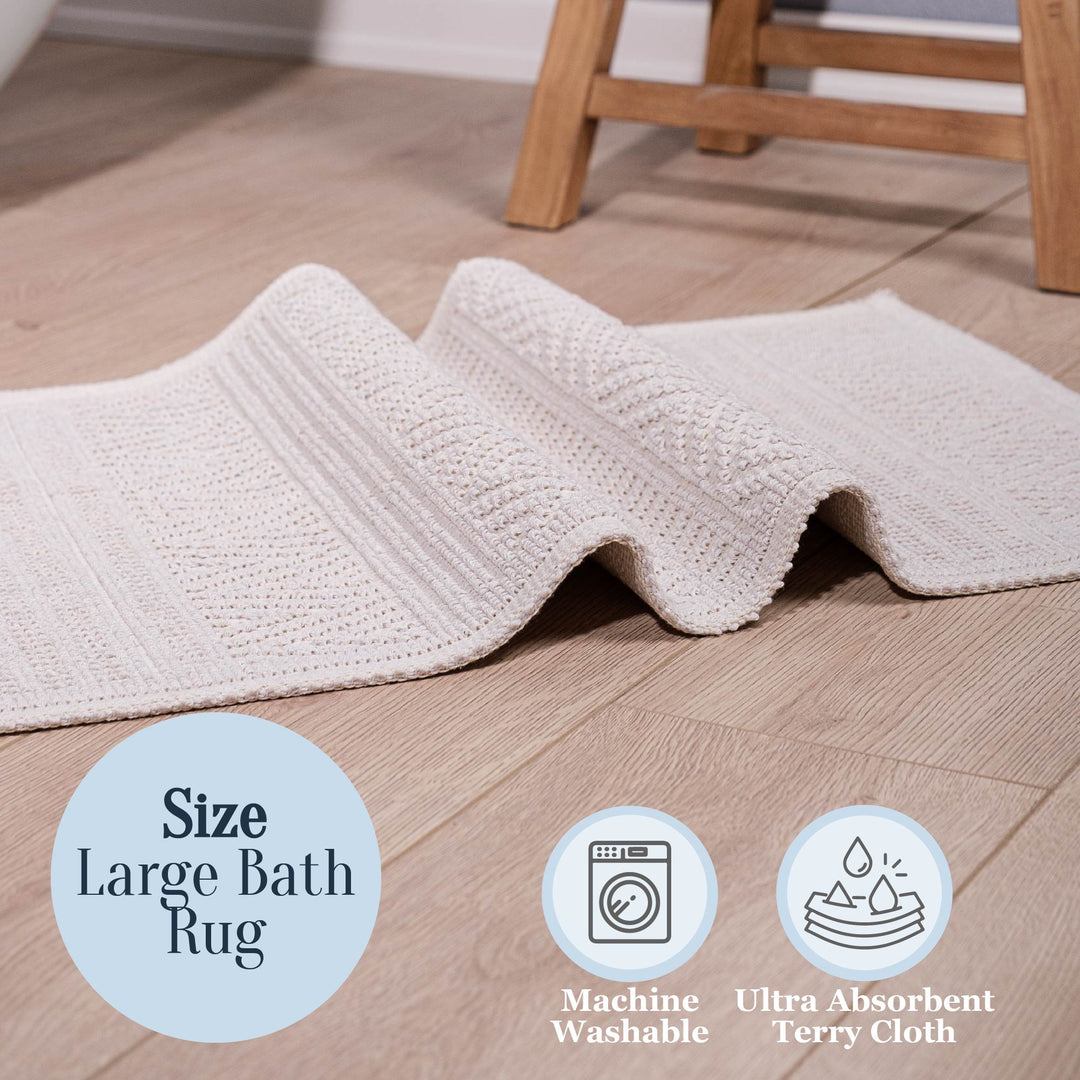 Bodrum Ultra Soft Turkish Cotton Bath Mat & Rug Set | 24" x 40" + 20" + 24" | Ecru | Quick Dry, Machine Washable | Luxury Bathroom Decor
