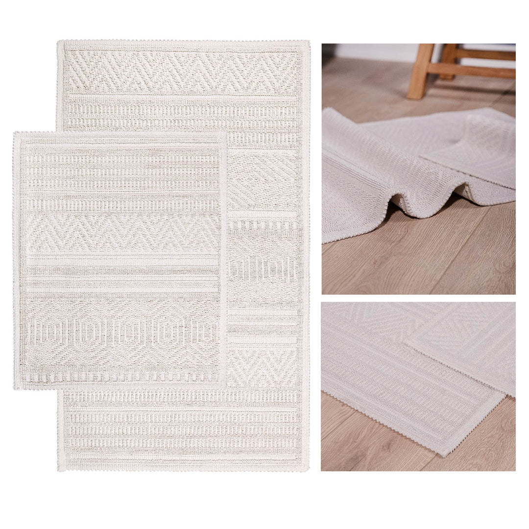 Bodrum Ultra Soft Turkish Cotton Bath Mat & Rug Set | 24" x 40" + 20" + 24" | Ecru | Quick Dry, Machine Washable | Luxury Bathroom Decor