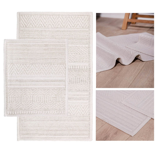 Bodrum Ultra Soft Turkish Cotton Bath Mat & Rug Set | 24" x 40" + 20" + 24" | Ecru | Quick Dry, Machine Washable | Luxury Bathroom Decor