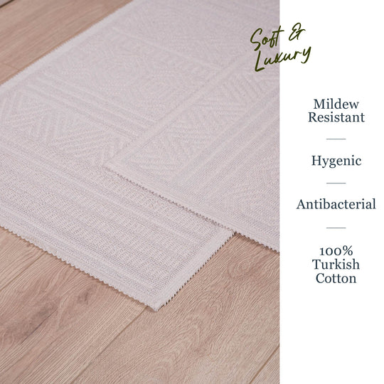 Bodrum Ultra Soft Turkish Cotton Bath Mat & Rug Set | 24" x 40" + 20" + 24" | Ecru | Quick Dry, Machine Washable | Luxury Bathroom Decor