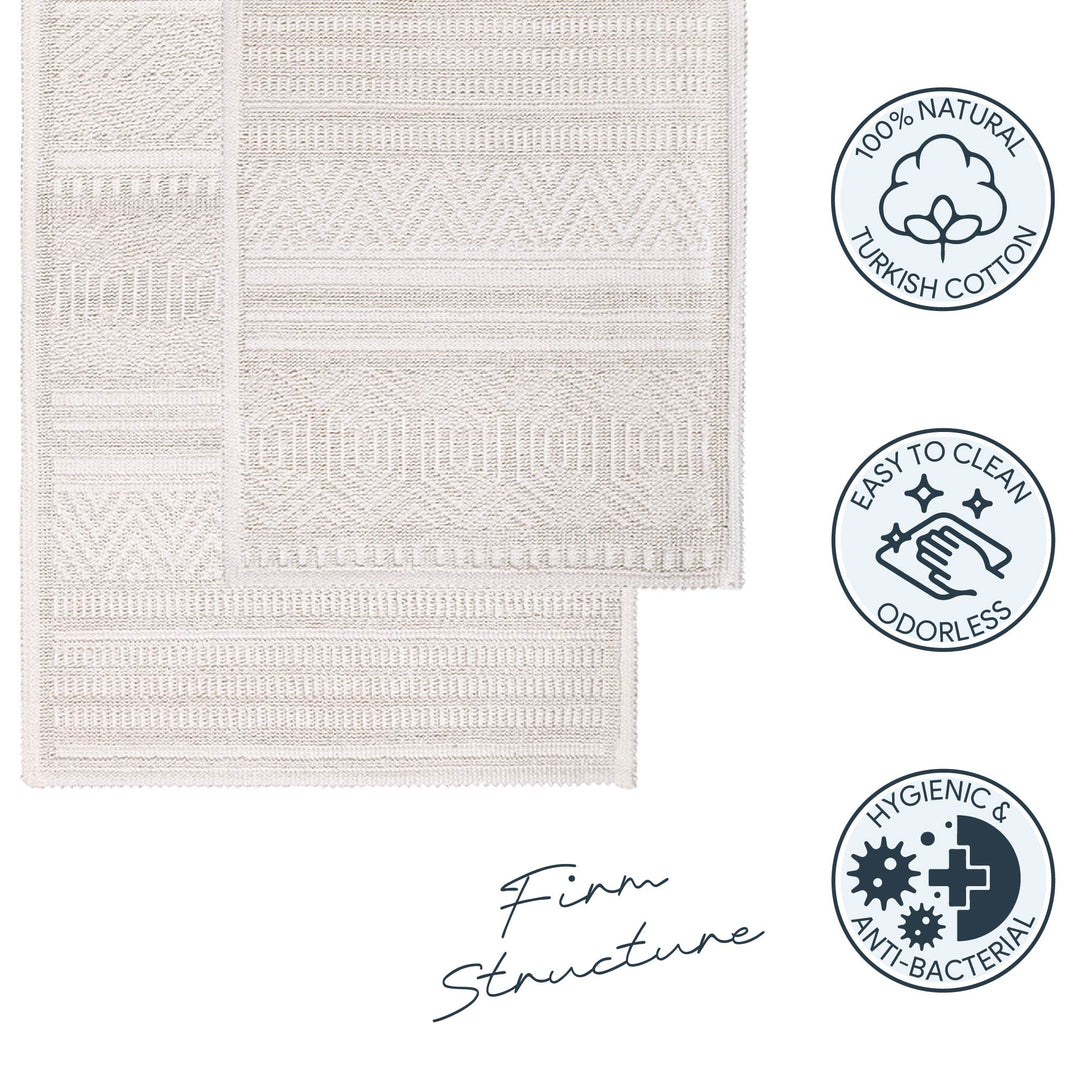 Bodrum Ultra Soft Turkish Cotton Bath Mat & Rug Set | 24" x 40" + 20" + 24" | Ecru | Quick Dry, Machine Washable | Luxury Bathroom Decor