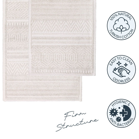 Bodrum Ultra Soft Turkish Cotton Bath Mat & Rug Set | 24" x 40" + 20" + 24" | Ecru | Quick Dry, Machine Washable | Luxury Bathroom Decor