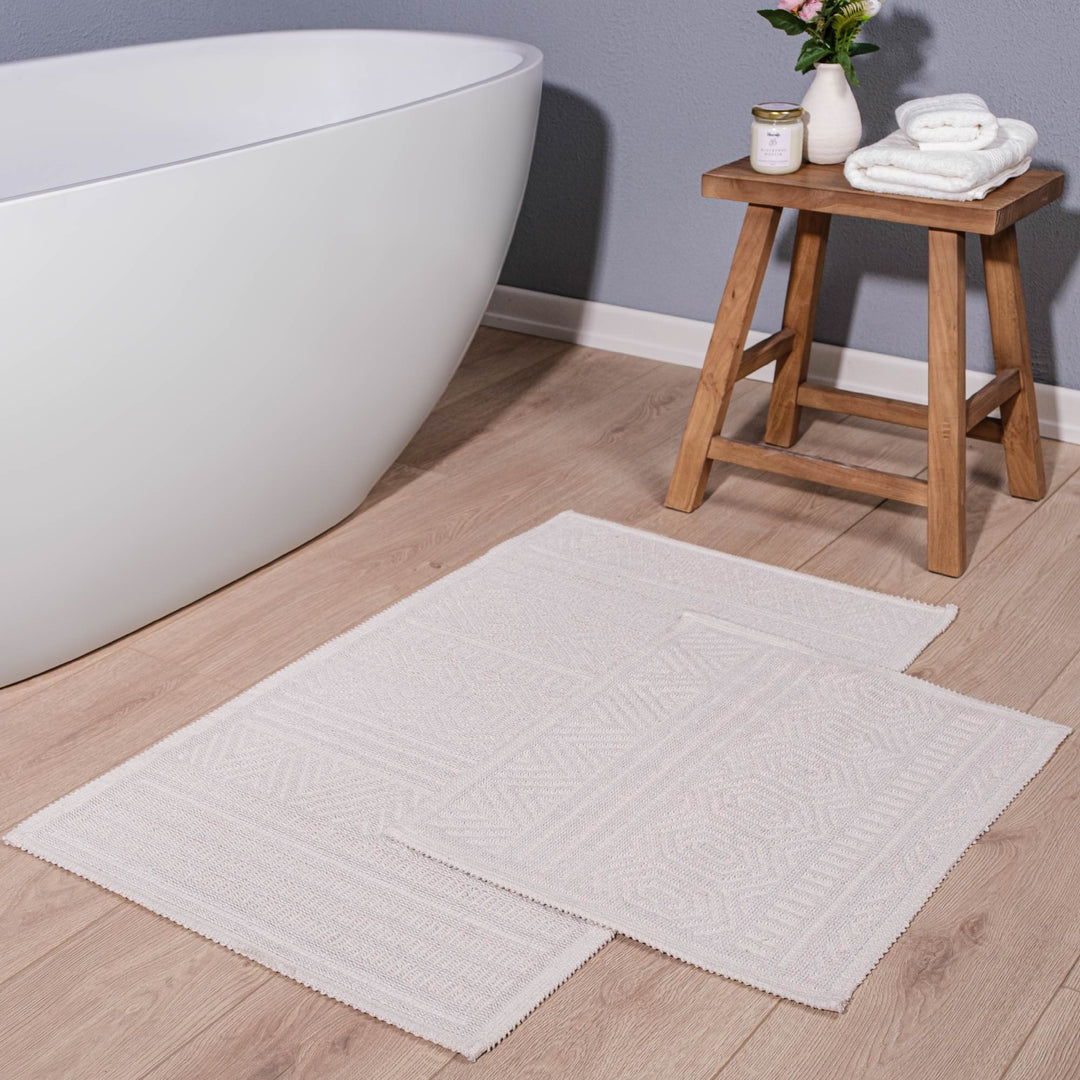 Bodrum Ultra Soft Turkish Cotton Bath Mat & Rug Set | 24" x 40" + 20" + 24" | Ecru | Quick Dry, Machine Washable | Luxury Bathroom Decor