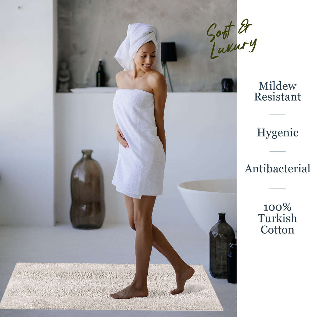 Groove Tufted Ultra Soft Turkish Cotton Bath Mat | 20"x32"| Quick Dry, Machine Washable | Luxury Bathroom Decor