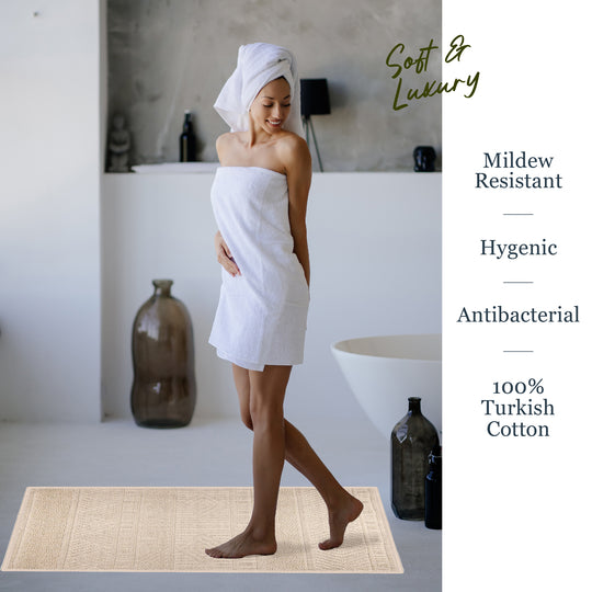 Marmaris Ultra Soft Turkish Cotton Bath Mat & Rug Set | 20"x32"+17"x23" | Quick Dry, Machine Washable | Luxury Bathroom Decor