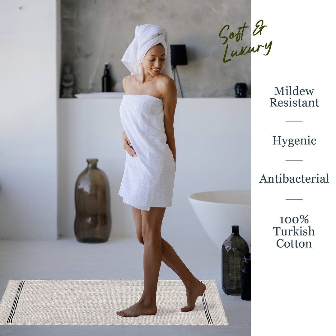 Nice Ultra Soft Turkish Cotton Bath Mat | 20"x32" | Ecru | Quick Dry, Machine Washable | Luxury Bathroom Decor