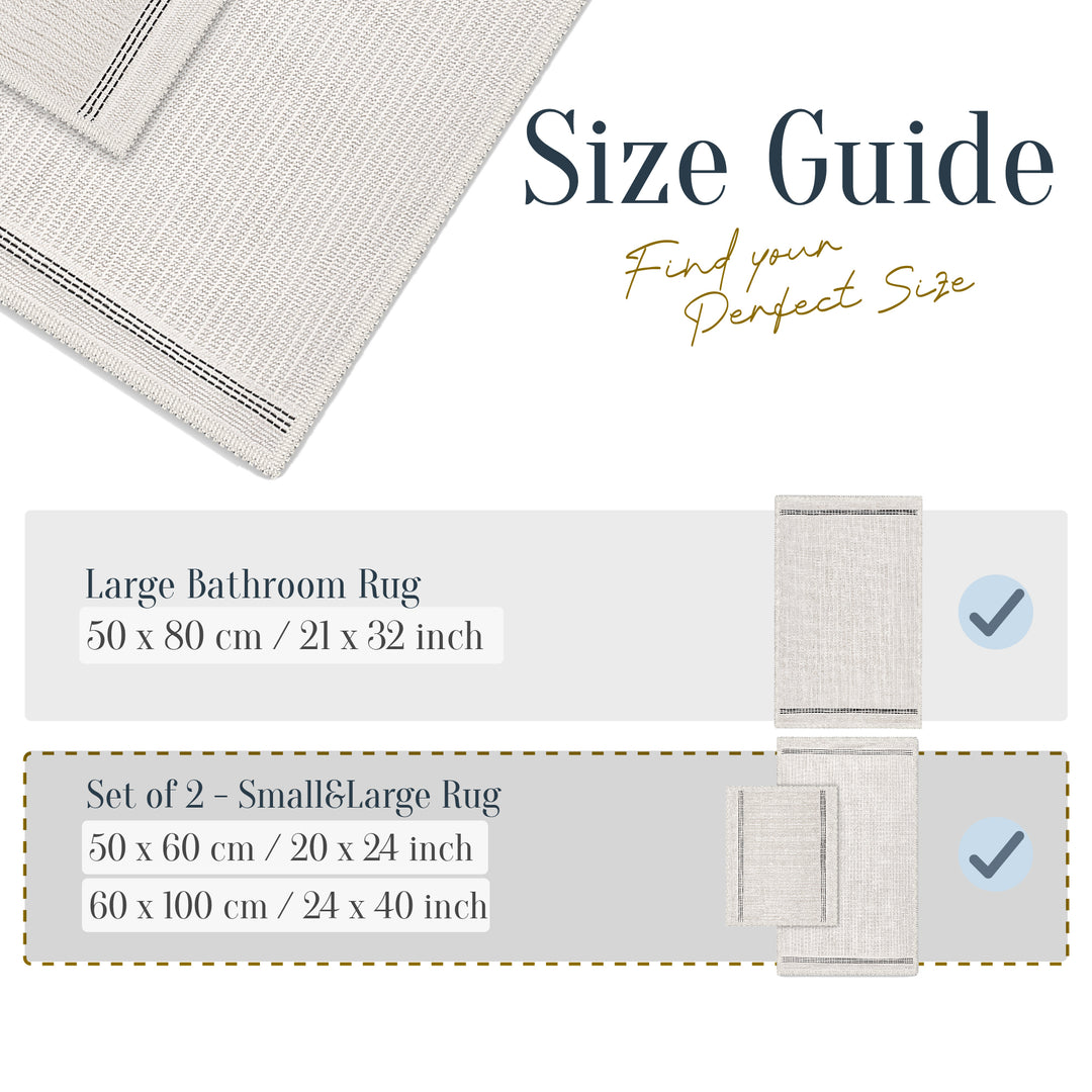 Nice Ultra Soft Turkish Cotton Bath Mat & Rug Set | 24" x 40" + 20" + 24" | Ecru | Quick Dry, Machine Washable | Luxury Bathroom Decor