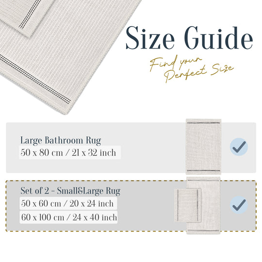 Nice Ultra Soft Turkish Cotton Bath Mat & Rug Set | 24" x 40" + 20" + 24" | Ecru | Quick Dry, Machine Washable | Luxury Bathroom Decor