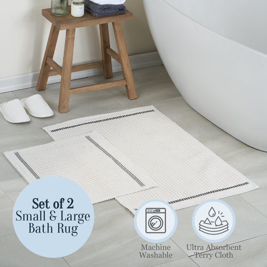 Nice Ultra Soft Turkish Cotton Bath Mat & Rug Set | 24" x 40" + 20" + 24" | Ecru | Quick Dry, Machine Washable | Luxury Bathroom Decor