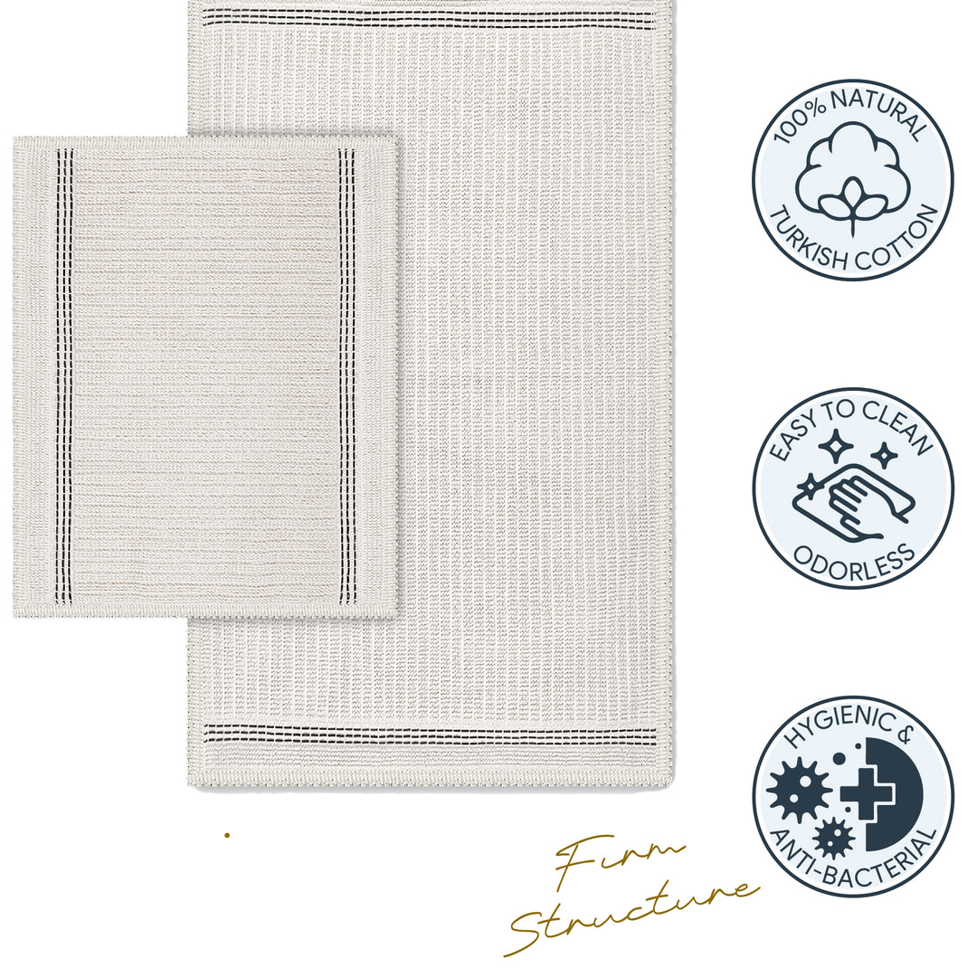 Nice Ultra Soft Turkish Cotton Bath Mat & Rug Set | 24" x 40" + 20" + 24" | Ecru | Quick Dry, Machine Washable | Luxury Bathroom Decor