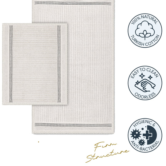 Nice Ultra Soft Turkish Cotton Bath Mat & Rug Set | 24" x 40" + 20" + 24" | Ecru | Quick Dry, Machine Washable | Luxury Bathroom Decor
