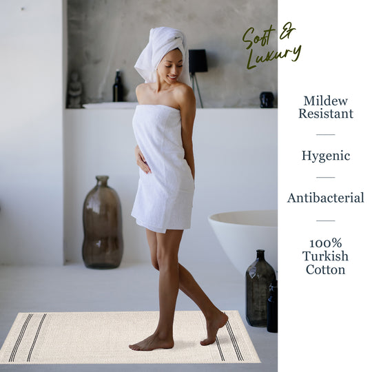 Porto Ultra Soft Turkish Cotton Bath Mat | 20"x32" | Ecru | Quick Dry, Machine Washable | Luxury Bathroom Decor