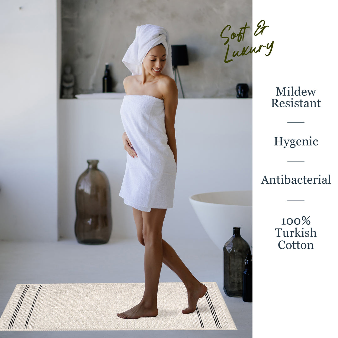 Porto Ultra Soft Turkish Cotton Bath Mat & Rug Set | 24" x 40" + 20" + 24" | Ecru | Quick Dry, Machine Washable | Luxury Bathroom Decor
