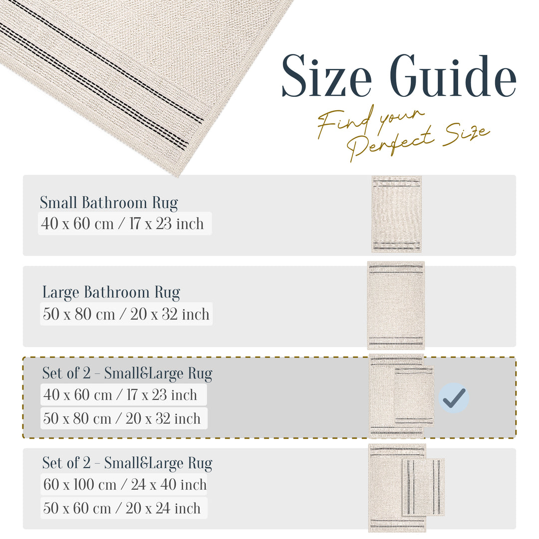 Porto Ultra Soft Turkish Cotton Bath Mat & Rug Set | 20"x32"+17"x23" | Ecru | Quick Dry, Machine Washable | Luxury Bathroom Decor