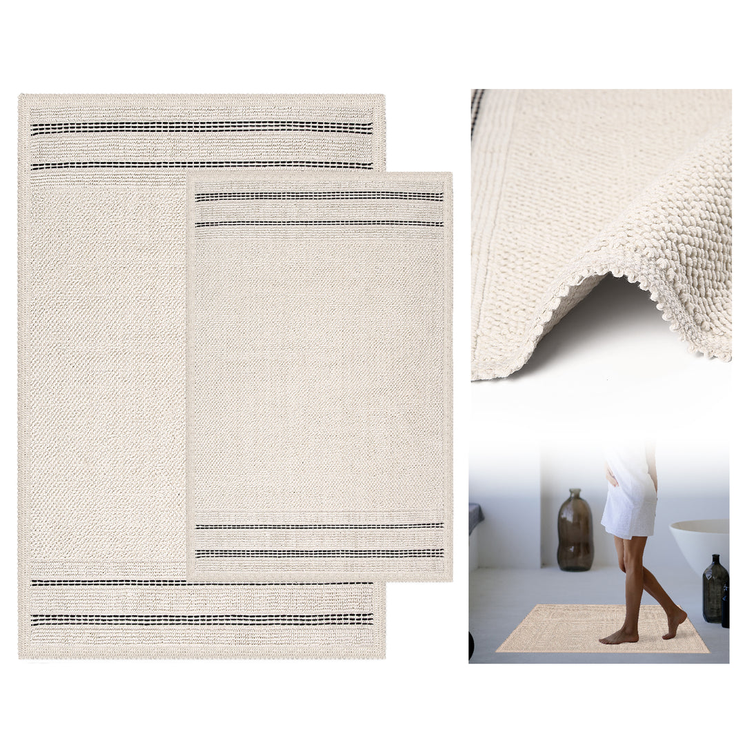 Porto Ultra Soft Turkish Cotton Bath Mat & Rug Set | 20"x32"+17"x23" | Ecru | Quick Dry, Machine Washable | Luxury Bathroom Decor