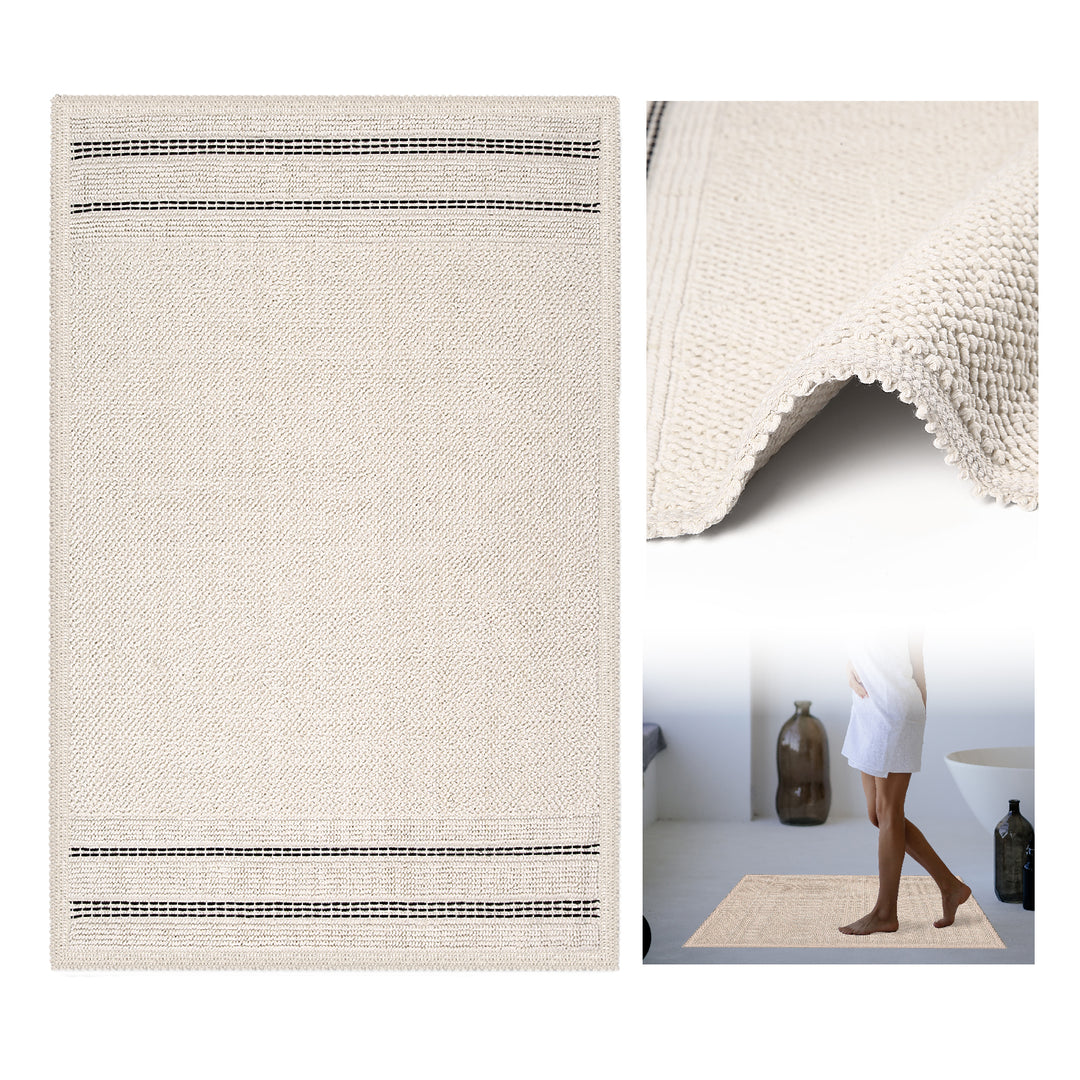 Porto Ultra Soft Turkish Cotton Bath Mat | 20"x32" | Ecru | Quick Dry, Machine Washable | Luxury Bathroom Decor