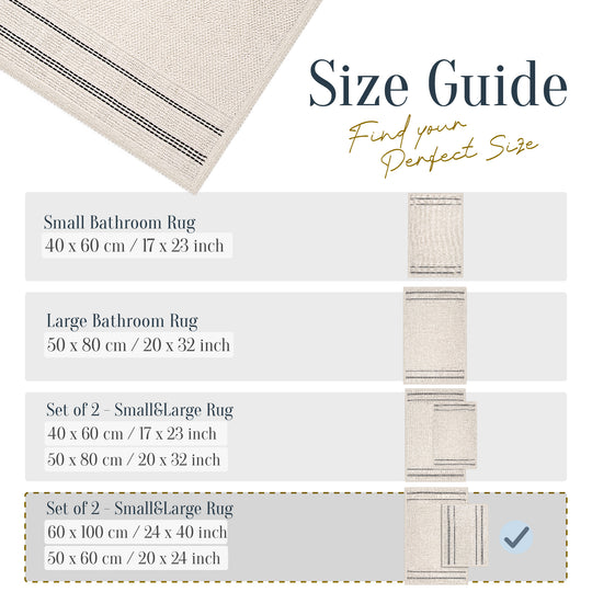 Porto Ultra Soft Turkish Cotton Bath Mat & Rug Set | 24" x 40" + 20" + 24" | Ecru | Quick Dry, Machine Washable | Luxury Bathroom Decor