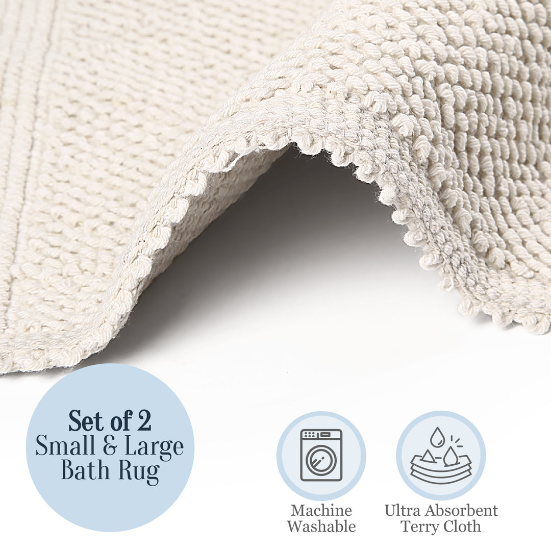 Porto Ultra Soft Turkish Cotton Bath Mat & Rug Set | 24" x 40" + 20" + 24" | Ecru | Quick Dry, Machine Washable | Luxury Bathroom Decor