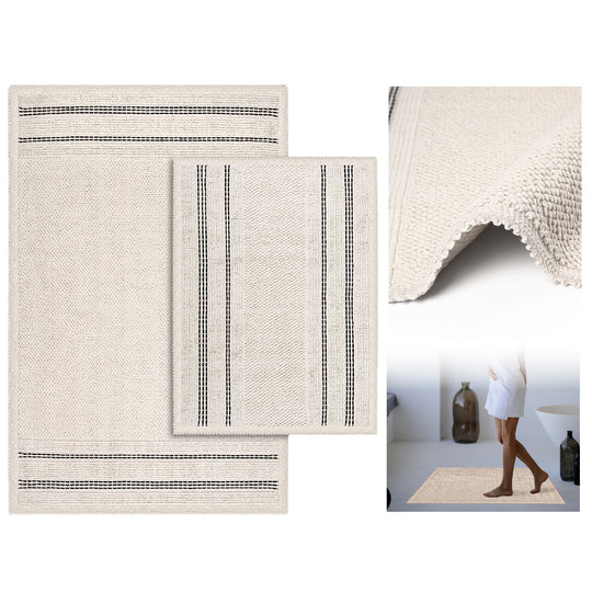Porto Ultra Soft Turkish Cotton Bath Mat & Rug Set | 24" x 40" + 20" + 24" | Ecru | Quick Dry, Machine Washable | Luxury Bathroom Decor