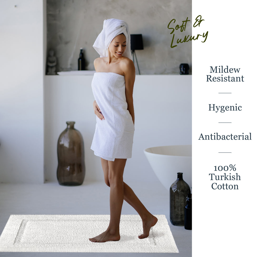 Santorini Ultra Soft Turkish Cotton Bath Mat | 20"x32"| Quick Dry, Machine Washable | Luxury Bathroom Decor
